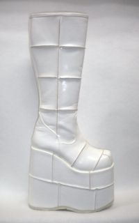 White Patent Stack 301 Platform GoGo Dancer Spice Girl Knee Boots size 