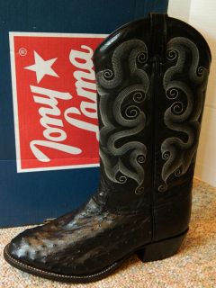Tony Lama CT833 Black Ostrich mens western boots 9.5 EE wide New in 