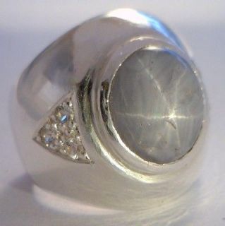 Untreated Gray Star Sapphire White Sapphires Handmade Sterling Gents 