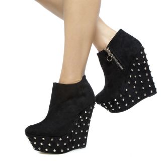 Trendy Suede Sky High Covered Wedge Spiky Heel Platform Ankle Boots 