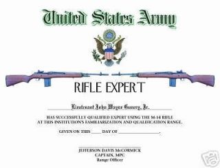 Army M 14 Rifle Expert Certificate   all services