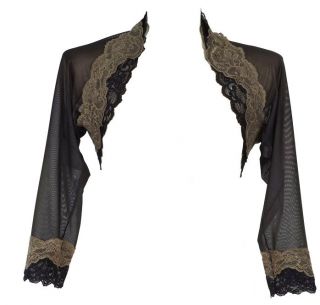 Michal Negrin Cover Up Design Black Bolero w Brown Lace   All Sizes 