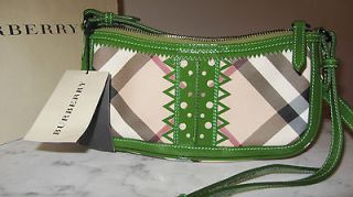 BURBERRY Nova Checks & Green Patent Leather Crossbody Messenger Bag BN 