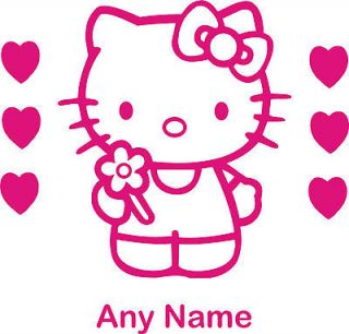 HELLO KITTY 6 HEARTS Girls Bedroom Door or Wall Sticker (Personalised)