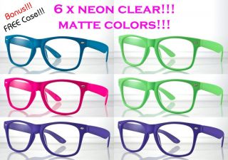 PAIRS MATTE NEON COLORS Hipster Clear Lens Nerd Glasses 80s RETRO 