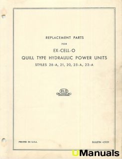 Ex Cell O Hydraulic Power Units 28 A 21 20 25 A 23 A Parts Manual