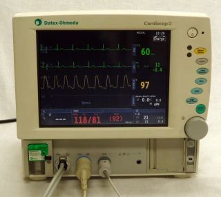 Datex Ohmeda Cardiocap/5 Patient monitor. NIBP, EKG, SpO2, Temp, & Gas