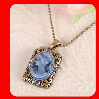   Fashion Women Jewelry Blue Crystal CAMEO Vintage ST necklace CN 428