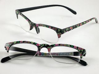 Trendy FLORAL Semi Rimless +2.0 / 2.00 READING GLASSES Spectacles 