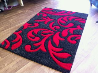 modern damask glitter rug red black 2 sizes available more