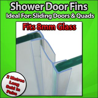 Vertical Bath Shower Screen Seals Back Fins Sliding Door Quad Long 8mm
