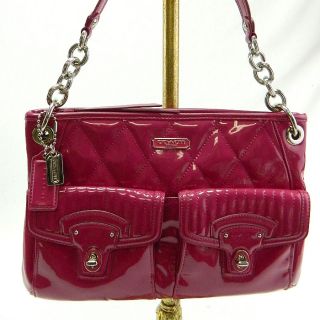Coach 18678 Auth Poppy Pink Liquid Gloss Patent Leather Hippie Handbag 