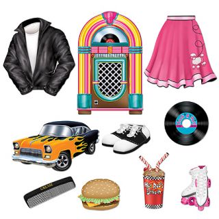 1950s 50s Party Rock Roll Cutout Decorations Jacket Skirt Car 