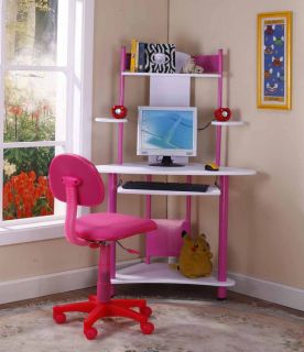 Pink Finish Corner Workstation Kids Childrens Computer Desk Chair New