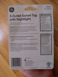 GE 3 Outlet Swivel Tap with Nightlight Grounded New in Orig Package 