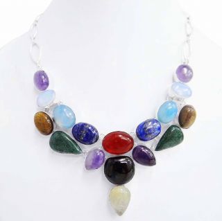 Multi Stone Necklace .925 Silver Plated Over Solid Copper Women India 