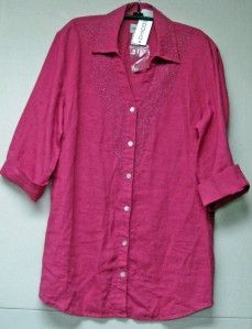 chico s dazzler linen aaliyah shirt vivacious pink nwt $ 89 chico s 