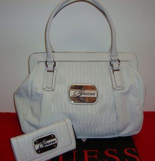 100 GUESS ABILENE HANDBAG WITH WALLET LARGE WHITE