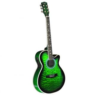 Indiana Mad QTGR Madison Acoustic Electric Guitar Green Sunburst Quilt 