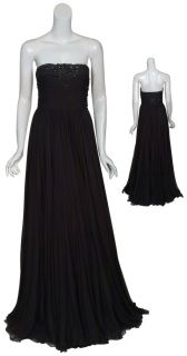 Reem Acra Regal Black Beaded Ruched Silk Evening Gown Dress 6 New 