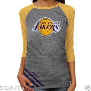 Adidas NBA Basketball La Lakers Ladies Raglan 3 4 Sleeve Shirt XL $30 