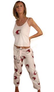Ladybug Embroider Print Womens Cotton Sateen Pajamas