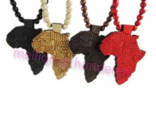 Good Quality Hip Hop African Map Pendant Wood Bead Rosary Necklaces 36 