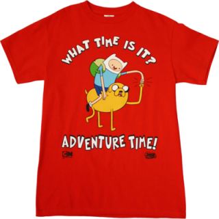   says what time is it and answers adventure time adult red t shirt