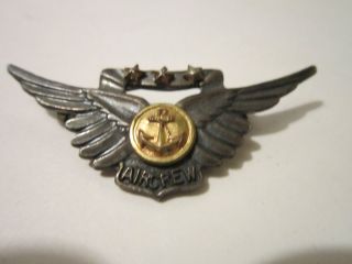 Sterling Silver WW Pin Air Force Aircrew 1940s Military Pin Antique 