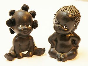 Adorable Vintage African American Bisque Baby Boy Girl Figurines