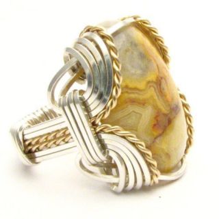   Wrap Crazy Lace Agate Sterling Silver 14kt Gold Filled Ring
