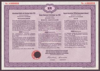 for 5000 reichsmark issued and punch cancelled certificate is in very 