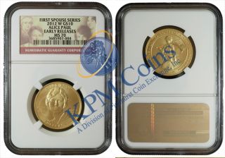   10 Gold 21st First Spouse Alice Paul 1/2oz NGC MS70 Early Releases