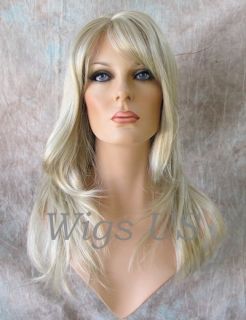 Wigs Champagne Blonde layered skin part bangs wig