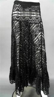 Allen B Ladies Womens M Sheer Boho Long Skirt Black Floral Designer 