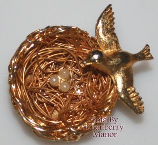 vintage jewelry by jeanne faux pearl bird s nest brooch description 
