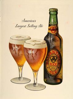 1947 Print Ad Ballantines XXX Ale Beer Bottle Glasses
