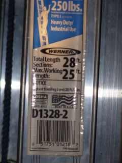 Werner 28 ft. Aluminum Extension Ladder~250 lb. Load Capacity~Type I 