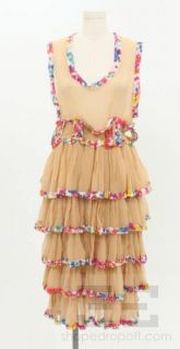 Herchcovitch Alexandre Nude Sheer Floral Trim Ruffle Dress Size M 