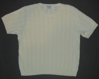 Alfred Dunner Sz M to L Off White Knit Sweater Top Shirt Short Sleeve 