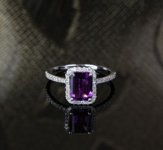   Cut Amethyst 14k White Gold 29ct Diamond Halo Engagement Ring