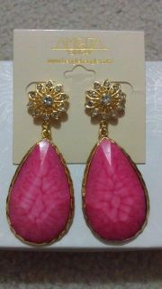 Amrita Singh Gold Flower and Pink Chandelier Earrings ERC 82 NWT