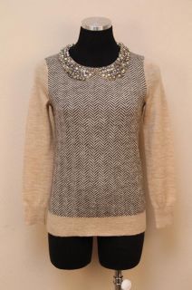 Crew Collection Jeweled Collar Sweater M Almond