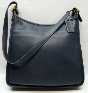 Coach Andrea Slim Navy Blue Large Leather Handbag Hand Shoulder Bag 