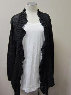 Eileen Fisher Flutter Front Cardigan in Rayon Linen Jersey Black NWT $ 