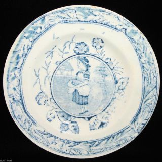 Staffordshire Blue Childs Plate ~Allerton Little May Apron c1880 