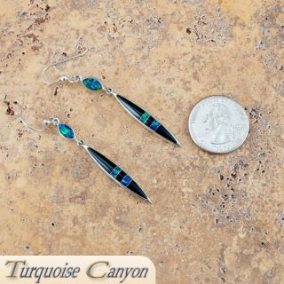 Navajo Native American Jet Lab Opal Earrings SKU 223191