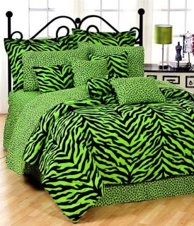8pc lime green zebra print comforter sheet set full