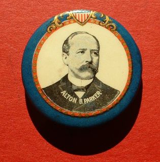 1904 Alton PARKER patriotic Shield BP campaign button pin TR Teddy 