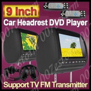 2x Black 9 Car Pillow Headrest DVD Player+2x Headphone+2x Games 